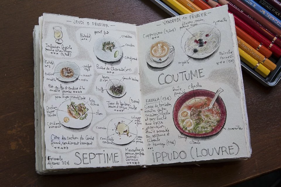 carnet de dessins du restaurant septime