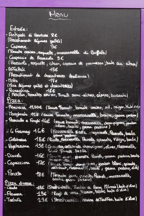 menu et carte Filomena