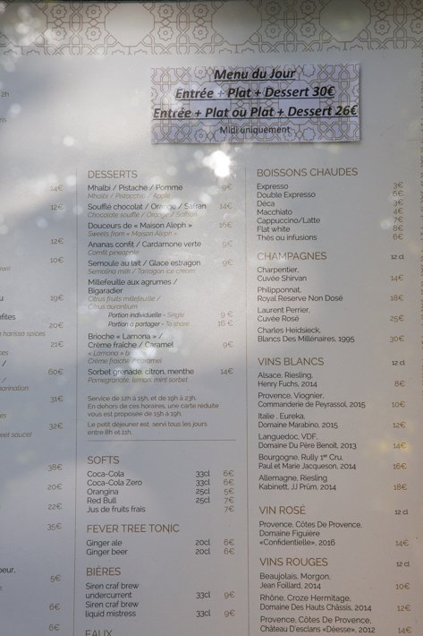 menu shriven café Métisse
